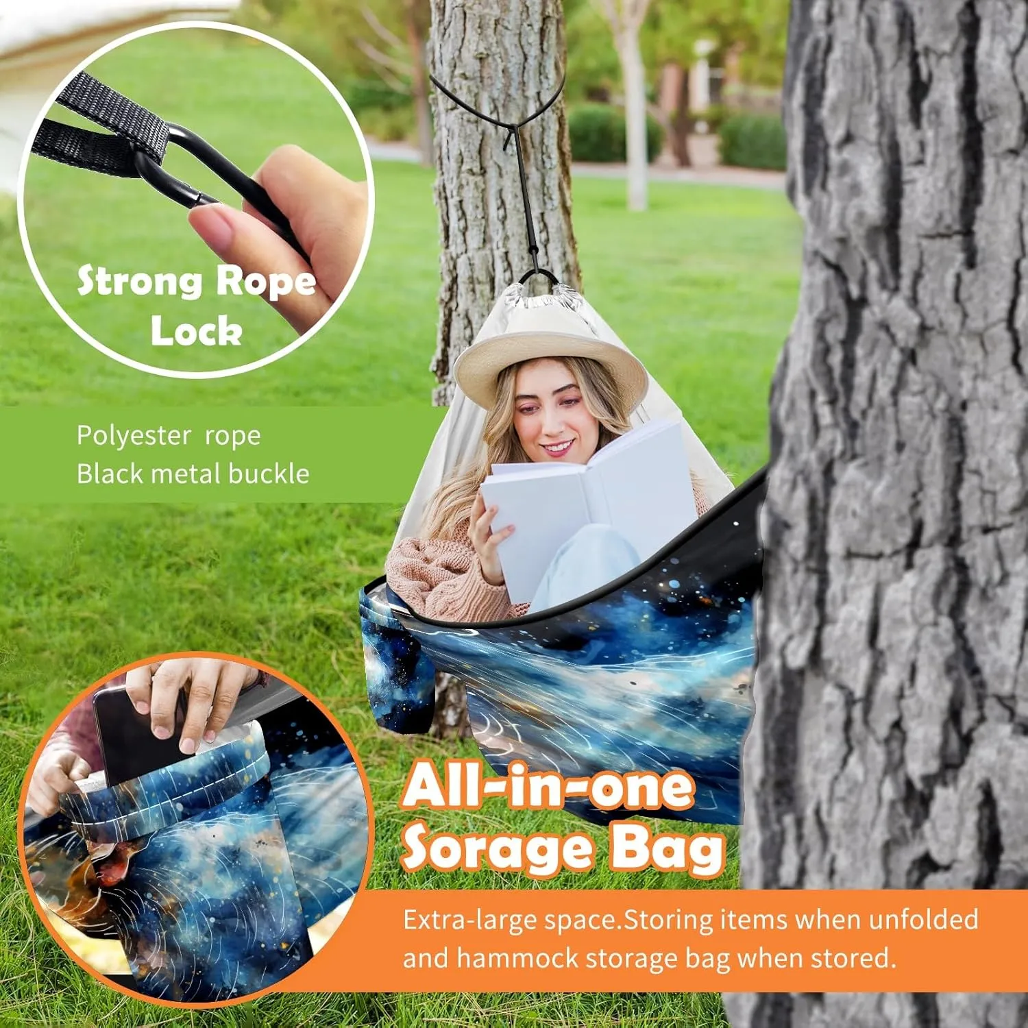Camping Hammock Double & Single Portable Hammocks with 2 Tree Straps, Great for Hiking,Backpacking,Hunting,Outdoor,Beach,Camping, Pig (25)