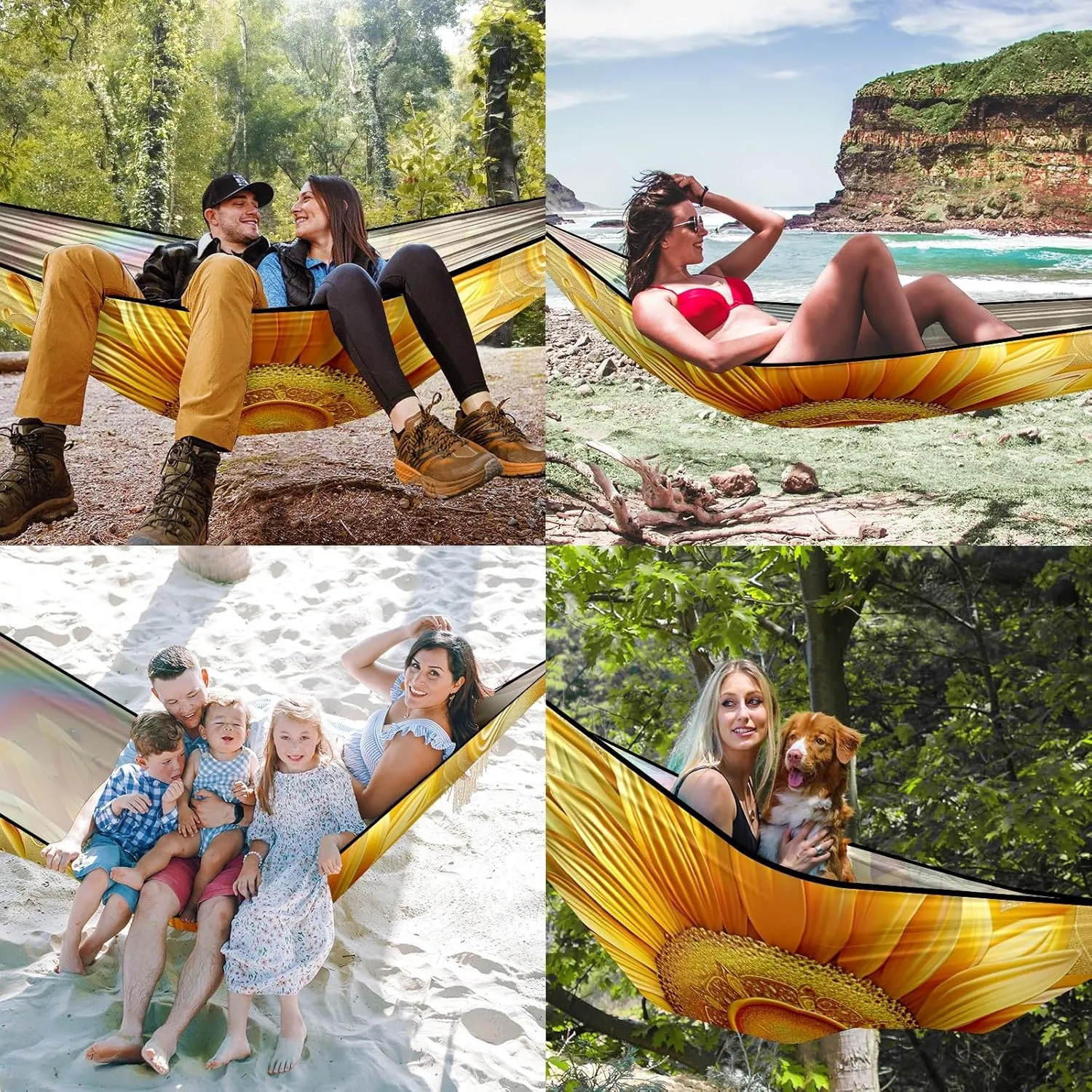 Camping Hammock Double & Single Portable Hammocks with 2 Tree Straps, Great for Hiking,Backpacking,Hunting,Outdoor,Beach,Camping, Sunflower (49)