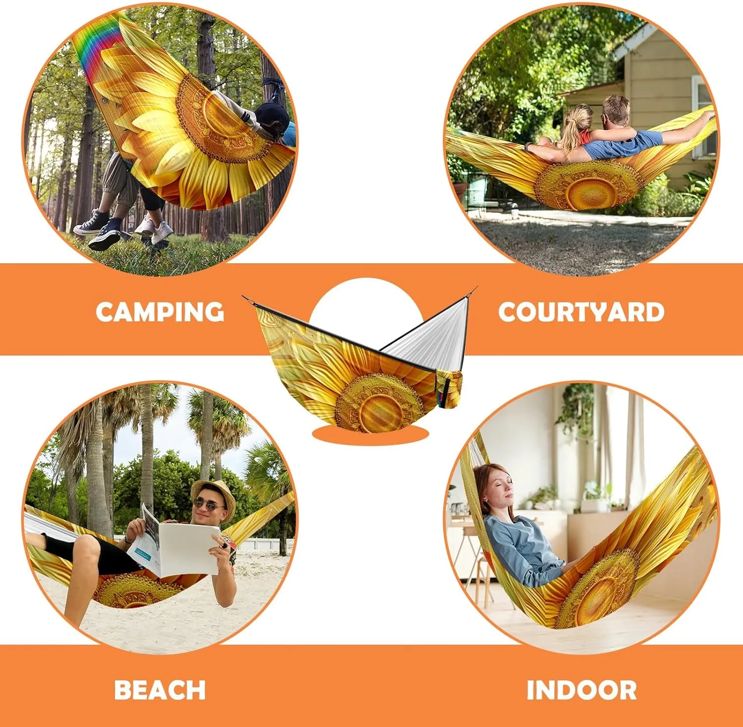 Camping Hammock Double & Single Portable Hammocks with 2 Tree Straps, Great for Hiking,Backpacking,Hunting,Outdoor,Beach,Camping, Sunflower (49)