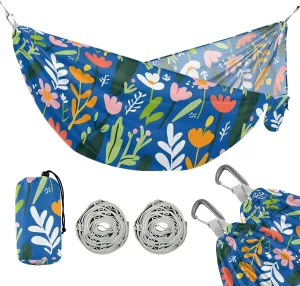 Camping Hammock Outdoor Hammocks for Outside Abstract Flowers Blue Beach Trees Portable Lightweight with Pockets Tree Straps Indoor