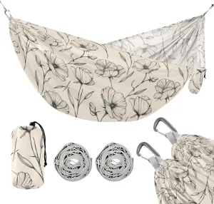 Camping Hammock Outdoor Hammocks for Outside Beige Floral Beach Trees Portable Lightweight with Pockets Tree Straps Indoor Small