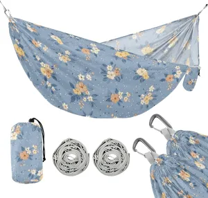 Camping Hammock Outdoor Hammocks for Outside Blue Background Floral Beach Trees Portable Lightweight with Pockets Tree Straps Indoor