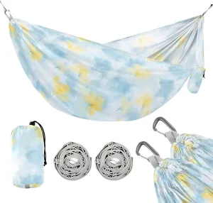 Camping Hammock Outdoor Hammocks for Outside Blue Yellow Tie Dye Beach Trees Portable Lightweight with Pockets Tree Straps Indoor