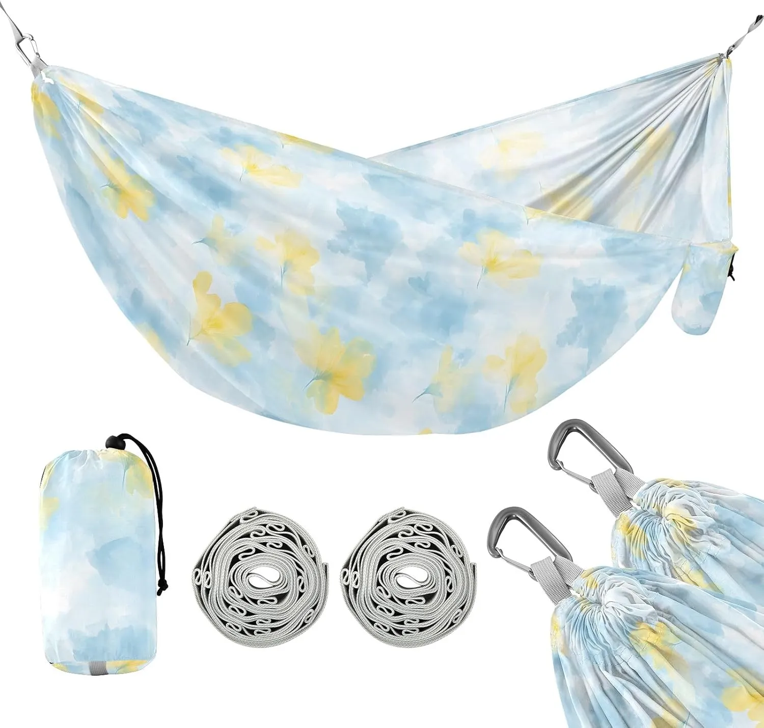 Camping Hammock Outdoor Hammocks for Outside Blue Yellow Tie Dye Beach Trees Portable Lightweight with Pockets Tree Straps Indoor