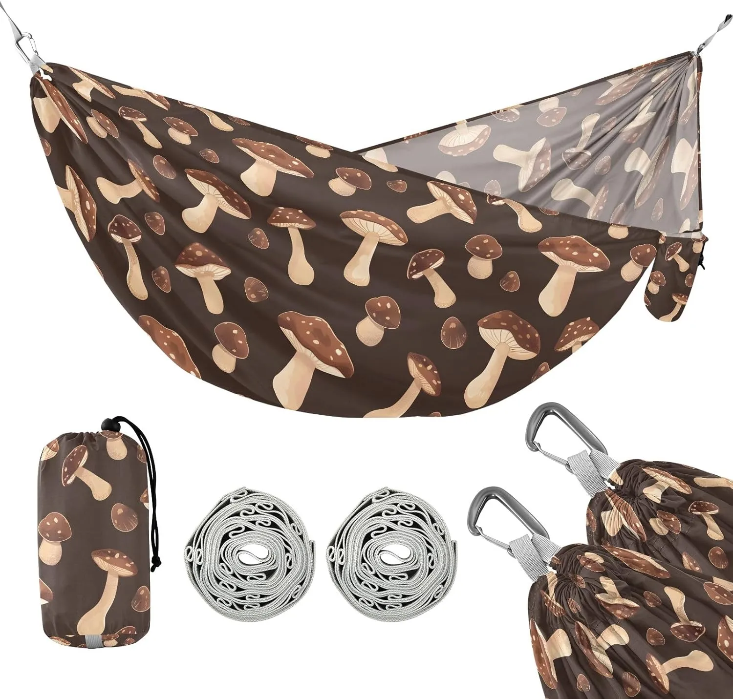 Camping Hammock Outdoor Hammocks for Outside Chocolate Mushrooms Beach Trees Portable Lightweight with Pockets Tree Straps Indoor