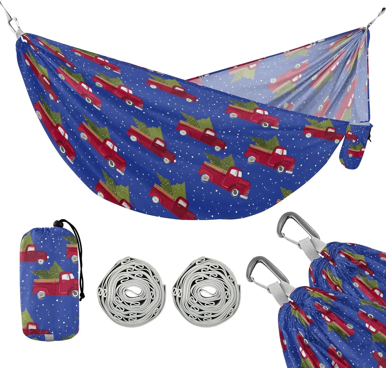 Camping Hammock Outdoor Hammocks for Outside Christmas Red Truck Beach Trees Portable Lightweight with Pockets Tree Straps Indoor