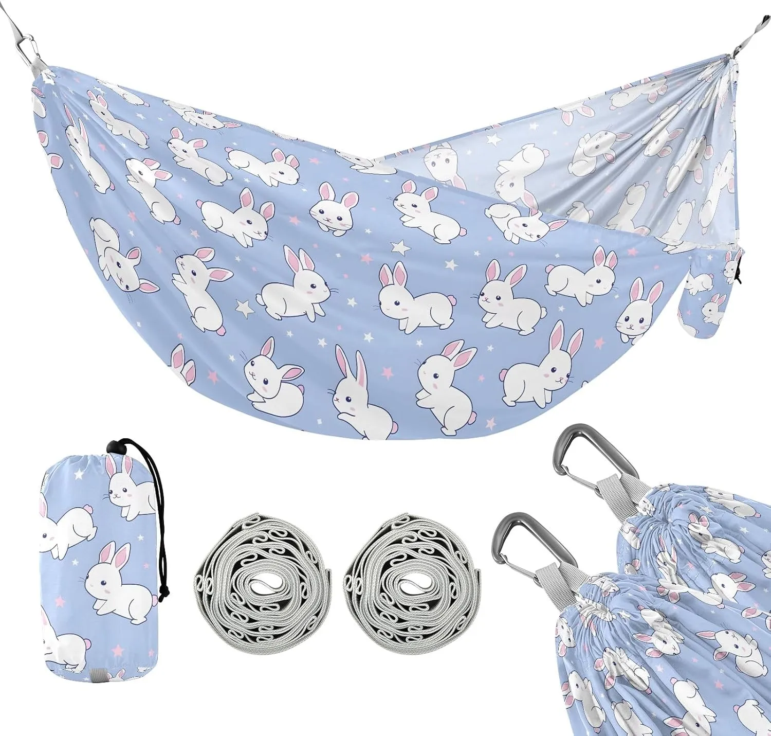 Camping Hammock Outdoor Hammocks for Outside Cute Rabbit Beach Trees Portable Lightweight with Pockets Tree Straps Indoor