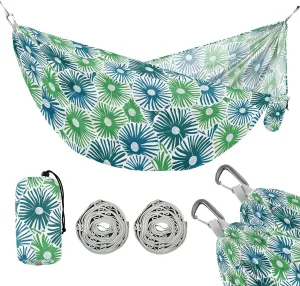 Camping Hammock Outdoor Hammocks for Outside Dandelion Blue Green Beach Trees Portable Lightweight with Pockets Tree Straps Indoor