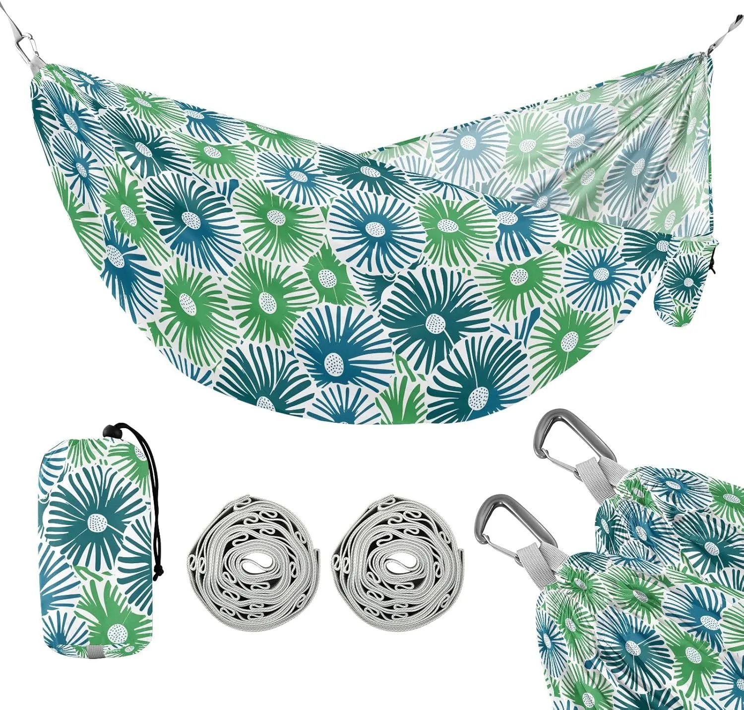 Camping Hammock Outdoor Hammocks for Outside Dandelion Blue Green Beach Trees Portable Lightweight with Pockets Tree Straps Indoor