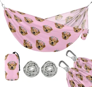 Camping Hammock Outdoor Hammocks for Outside Dog Wearing Flowers Beach Trees Portable Lightweight with Pockets Tree Straps Indoor