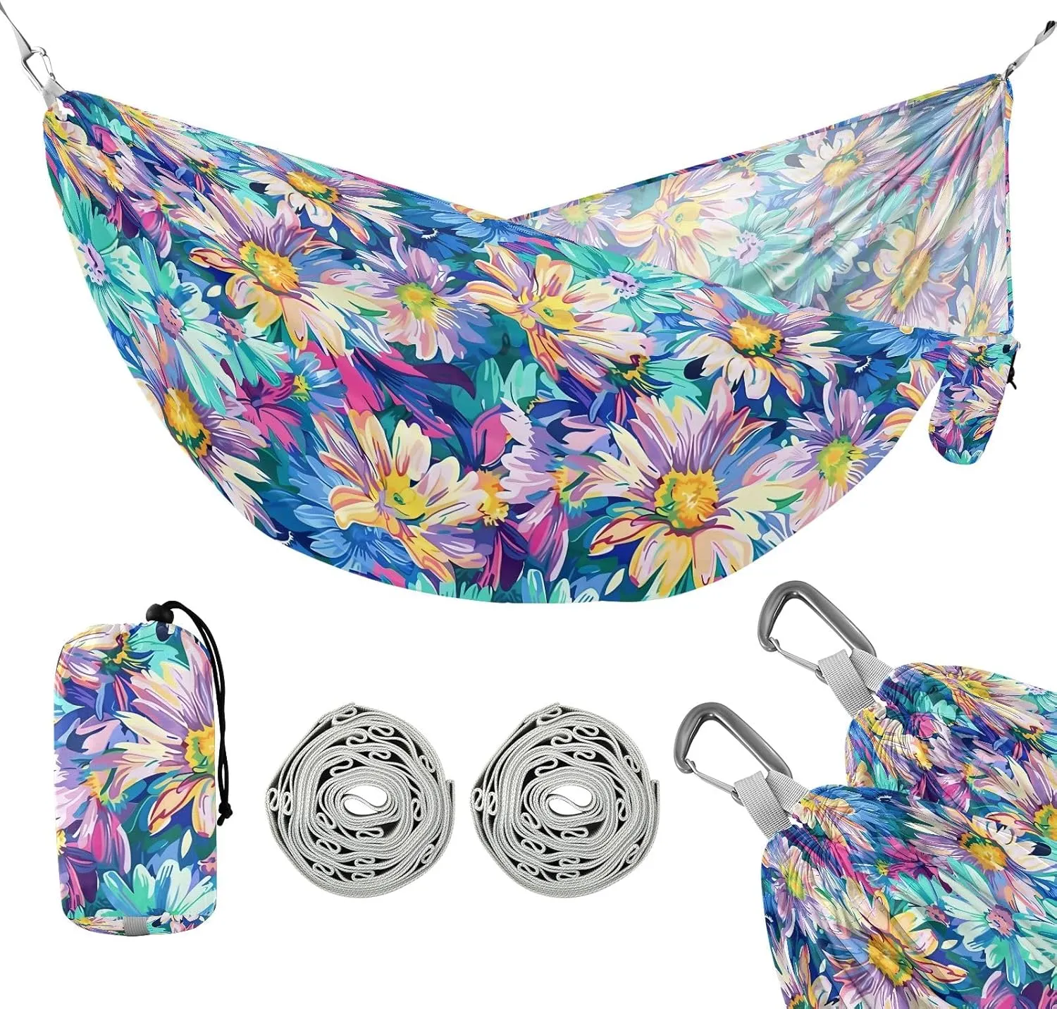 Camping Hammock Outdoor Hammocks for Outside Flowers 1 Beach Trees Portable Lightweight with Pockets Tree Straps Indoor