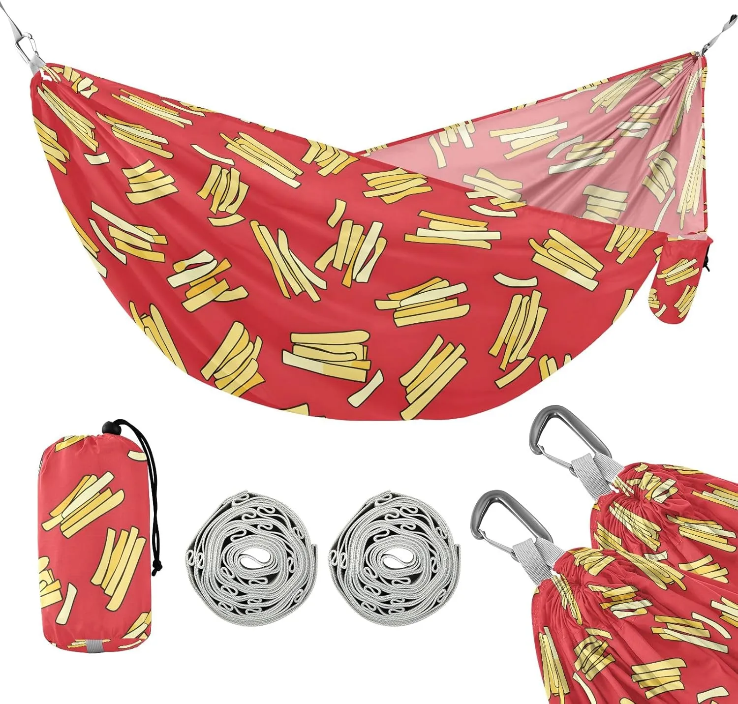 Camping Hammock Outdoor Hammocks for Outside French Fries Beach Trees Portable Lightweight with Pockets Tree Straps Indoor