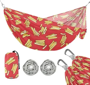 Camping Hammock Outdoor Hammocks for Outside French Fries Beach Trees Portable Lightweight with Pockets Tree Straps Indoor