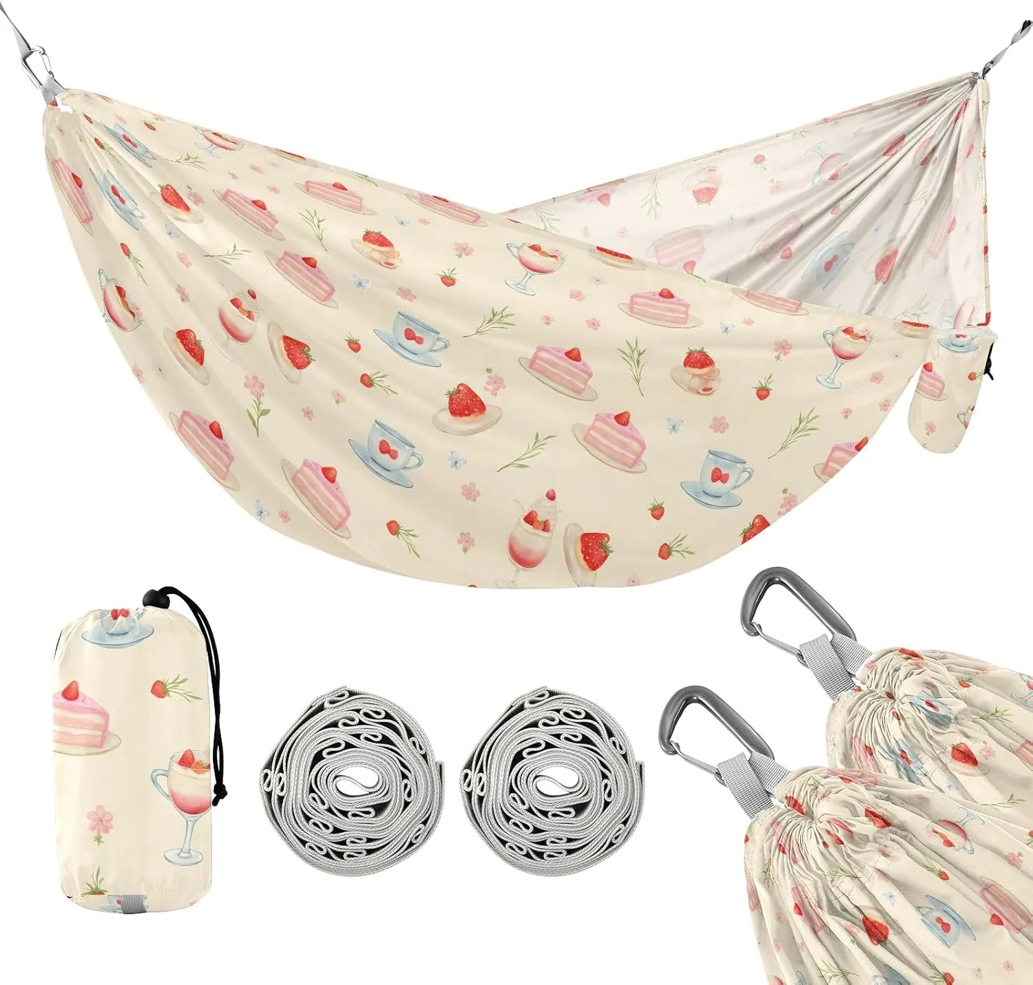Camping Hammock Outdoor Hammocks for Outside Ice Cream Cake Beach Trees Portable Lightweight with Pockets Tree Straps Indoor