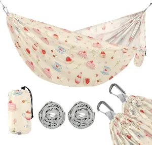 Camping Hammock Outdoor Hammocks for Outside Ice Cream Cake Beach Trees Portable Lightweight with Pockets Tree Straps Indoor