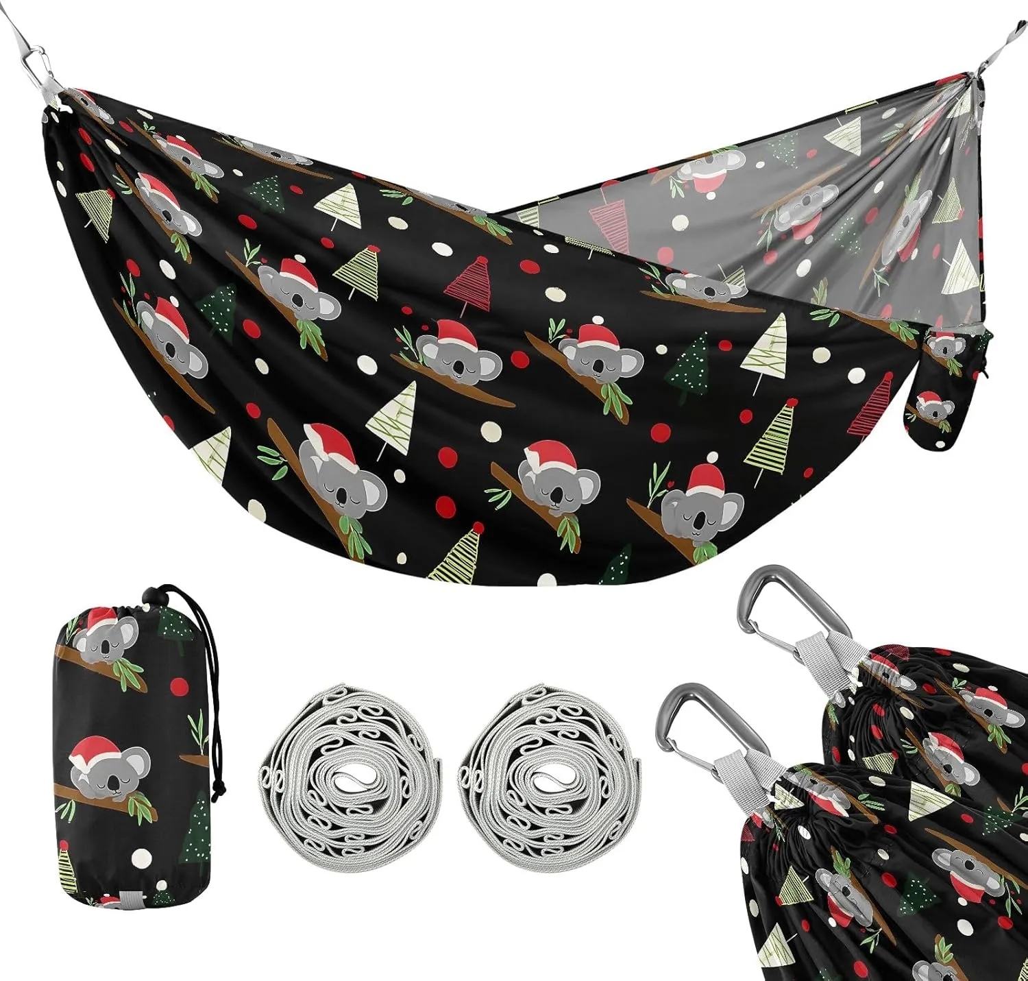 Camping Hammock Outdoor Hammocks for Outside Koala Santa Hat Beach Trees Portable Lightweight with Pockets Tree Straps Indoor