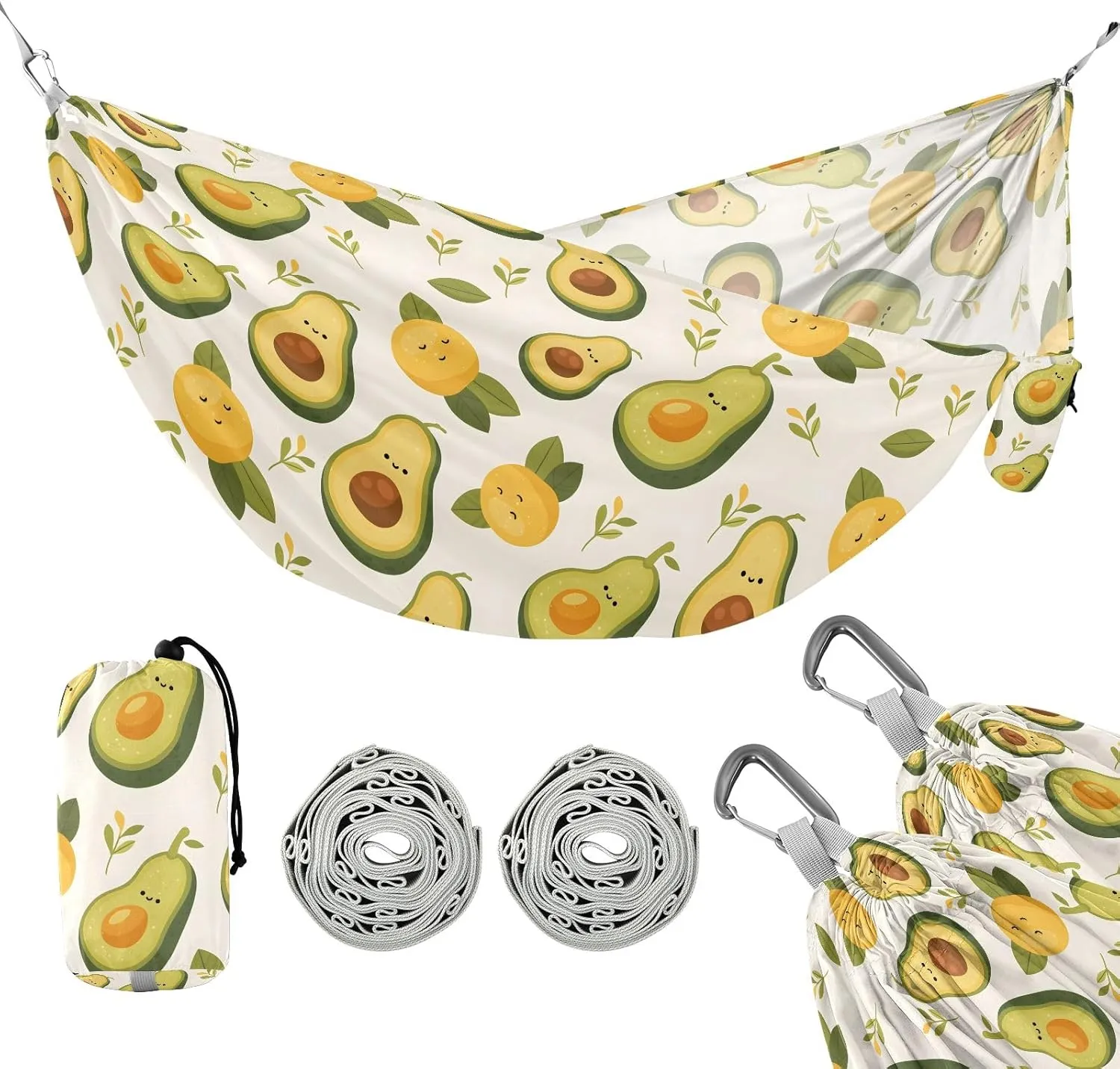 Camping Hammock Outdoor Hammocks for Outside Lemon Avocado Cartoon Beach Trees Portable Lightweight with Pockets Tree Straps Indoor