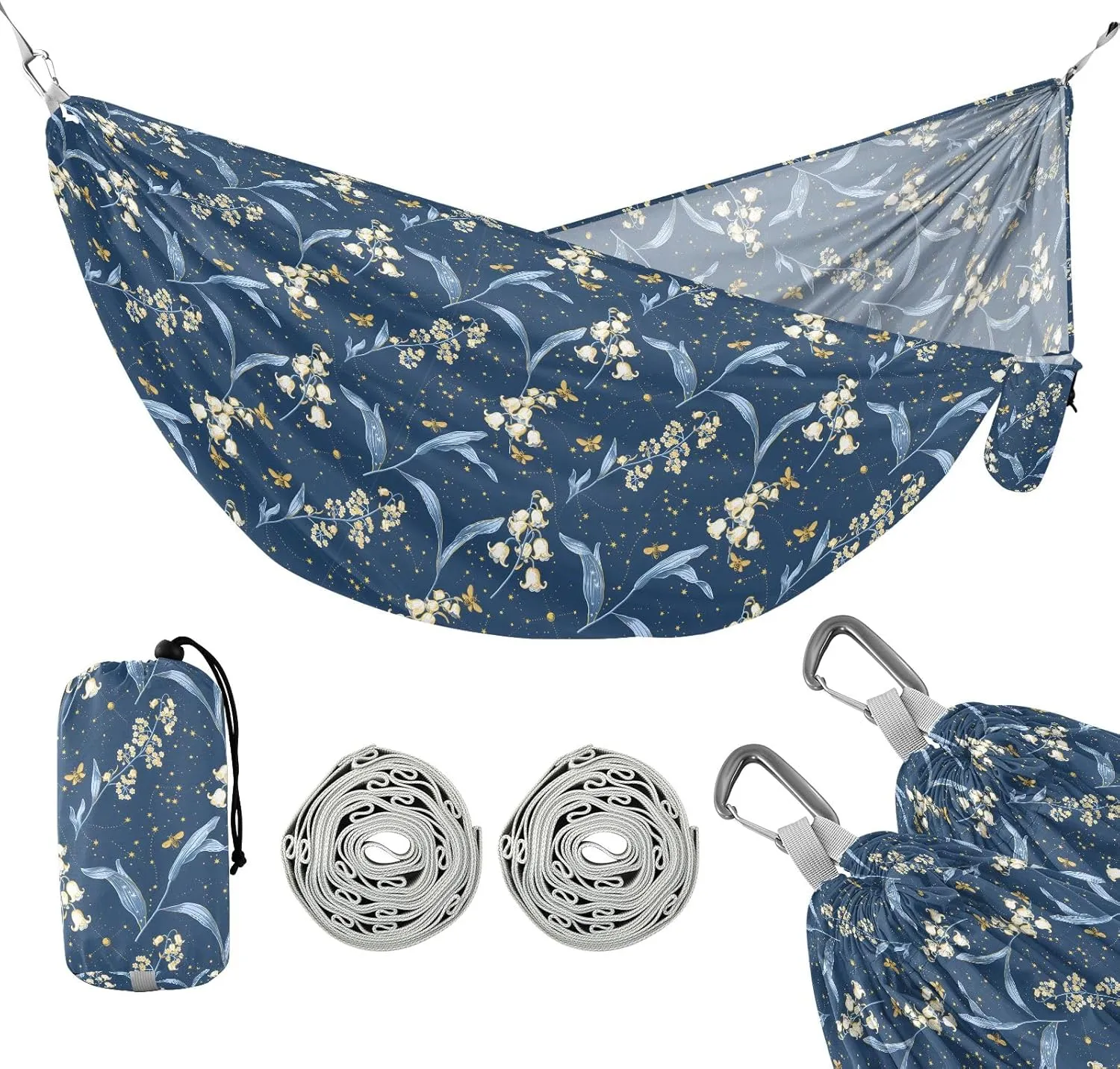 Camping Hammock Outdoor Hammocks for Outside Lily of The Valley Blue Beach Trees Portable Lightweight with Pockets Tree Straps Indoor