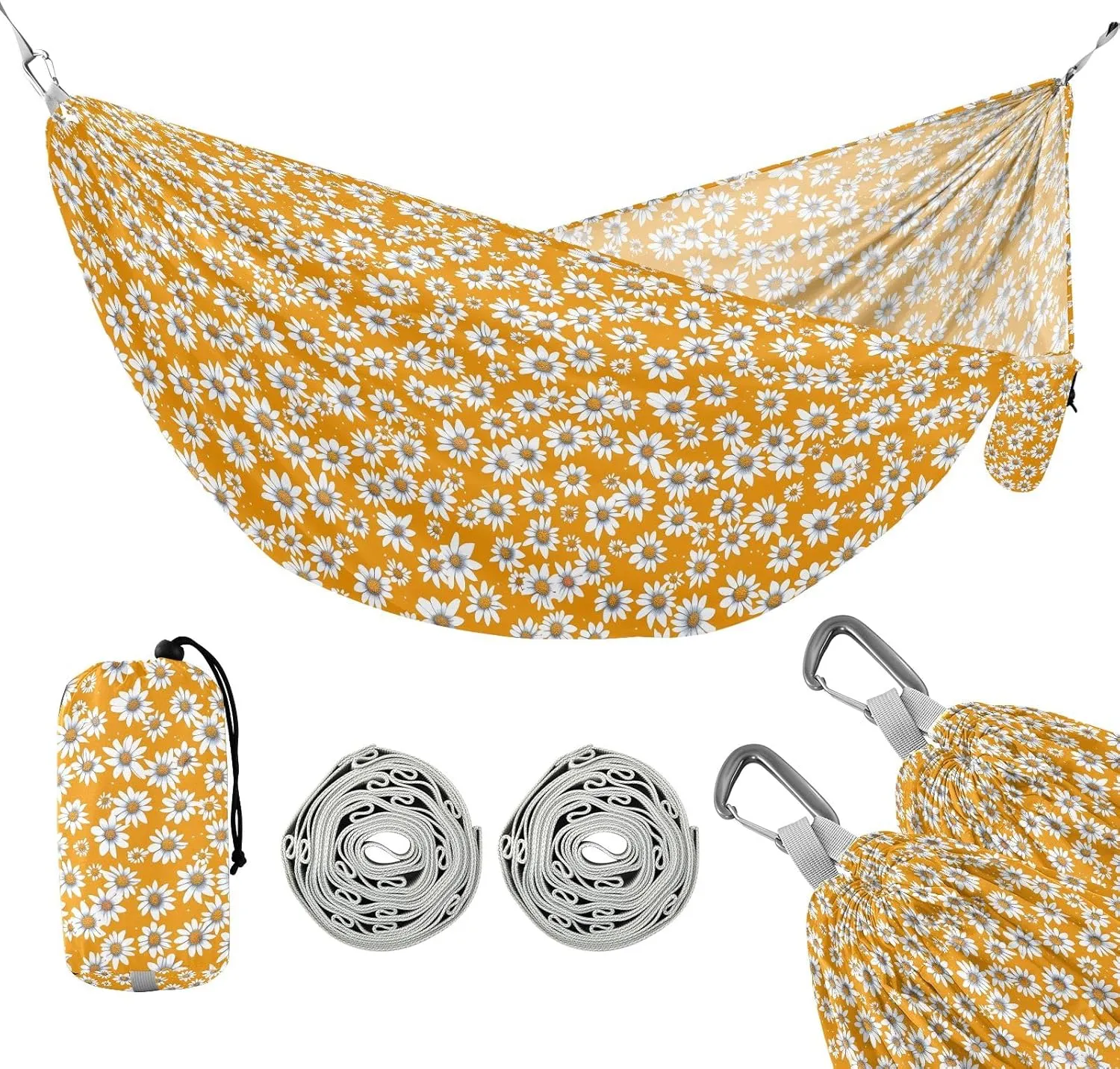 Camping Hammock Outdoor Hammocks for Outside Orange Daisies Beach Trees Portable Lightweight with Pockets Tree Straps Indoor