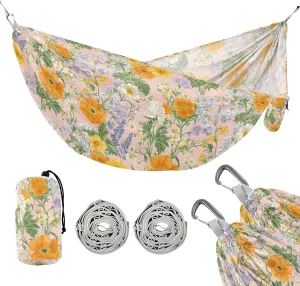 Camping Hammock Outdoor Hammocks for Outside Orange Floral Flower Beach Trees Portable Lightweight with Pockets Tree Straps Indoor