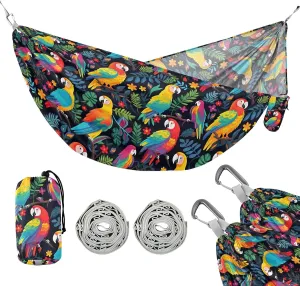 Camping Hammock Outdoor Hammocks for Outside Parrot Bird Colorful Beach Trees Portable Lightweight with Pockets Tree Straps Indoor
