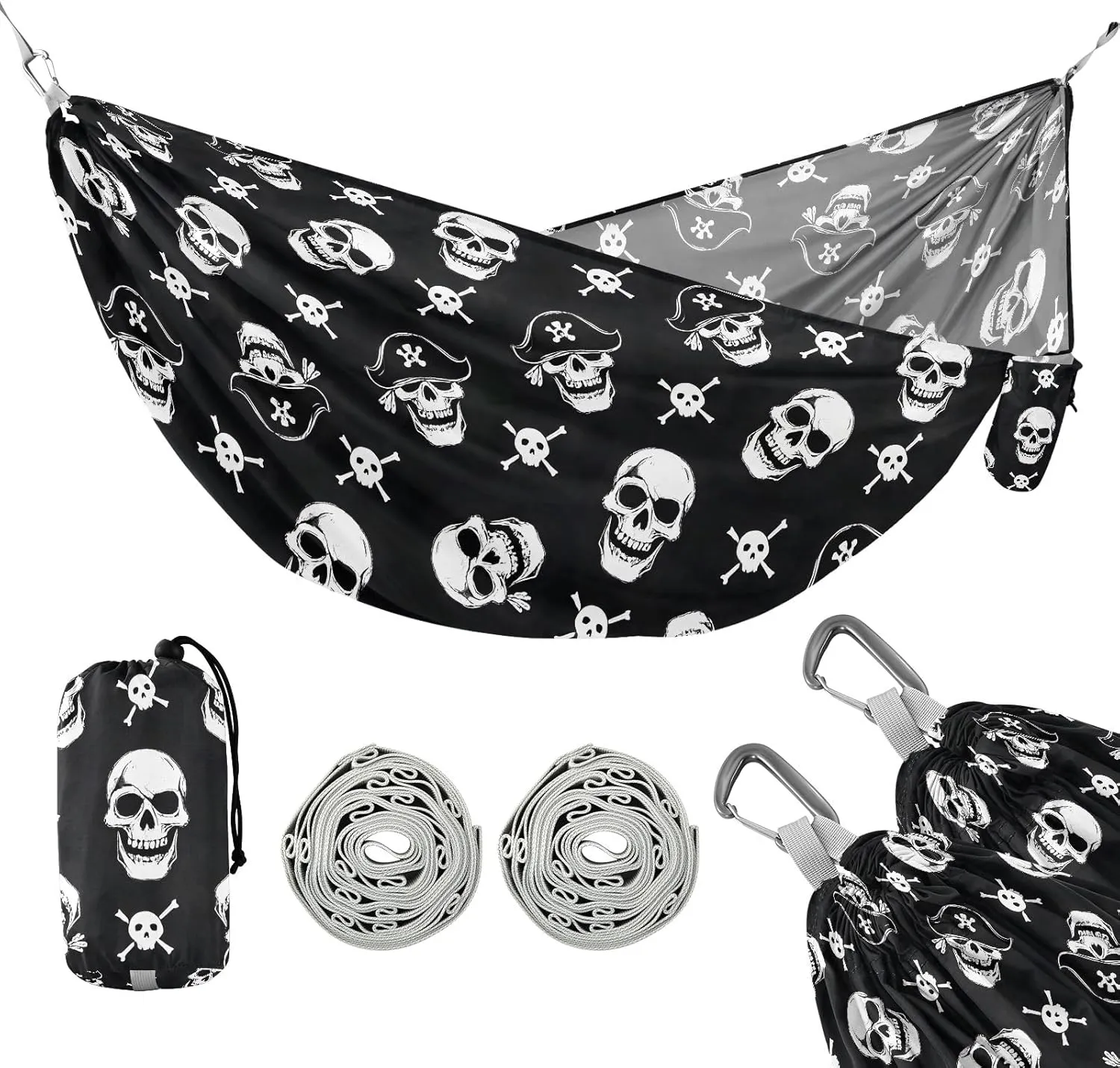 Camping Hammock Outdoor Hammocks for Outside Pirate Skull Beach Trees Portable Lightweight with Pockets Tree Straps Indoor