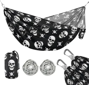 Camping Hammock Outdoor Hammocks for Outside Pirate Skull Beach Trees Portable Lightweight with Pockets Tree Straps Indoor