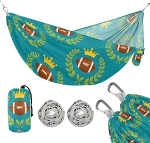 Camping Hammock Outdoor Hammocks for Outside Rugby Football Crown Beach Trees Portable Lightweight with Pockets Tree Straps Indoor Small
