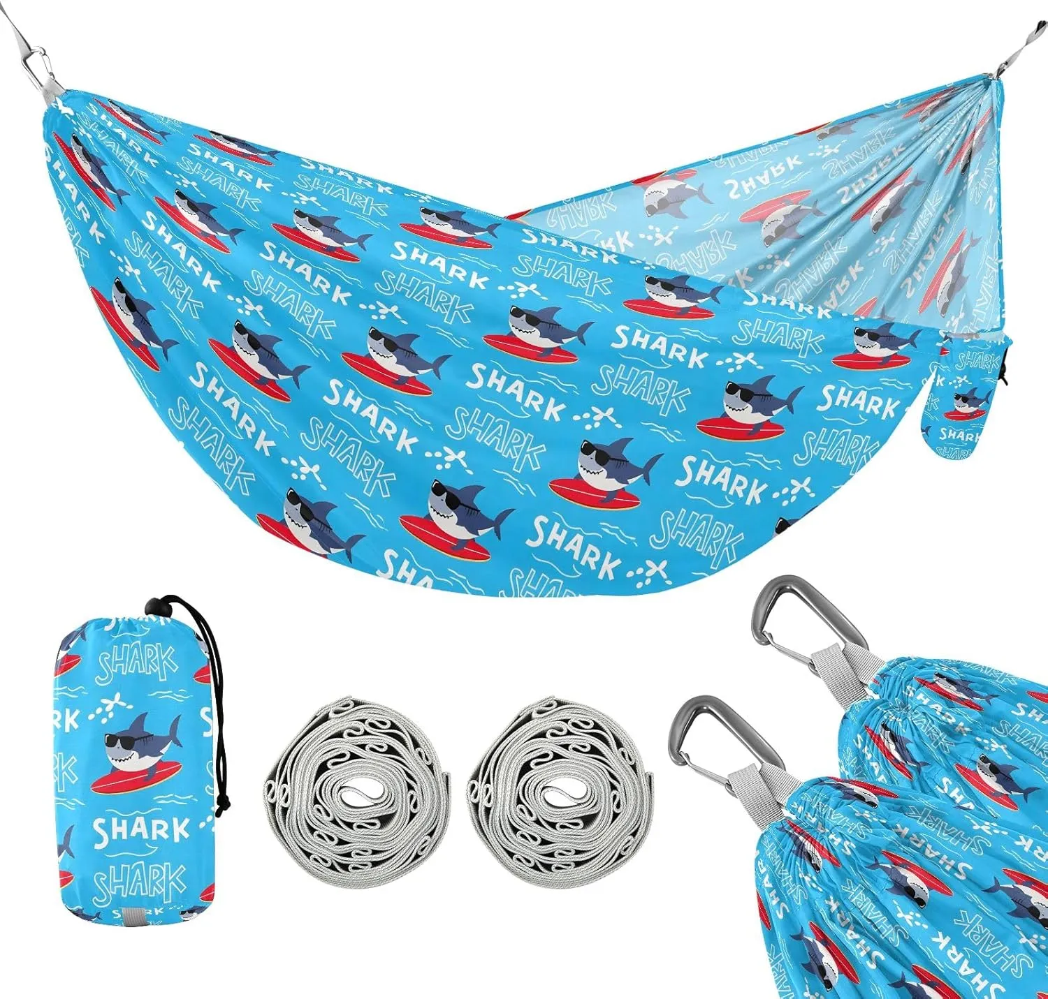 Camping Hammock Outdoor Hammocks for Outside Shark Beach Trees Portable Lightweight with Pockets Tree Straps Indoor