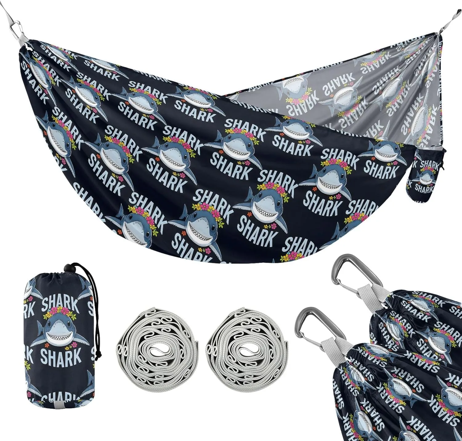 Camping Hammock Outdoor Hammocks for Outside Shark Garlands Beach Trees Portable Lightweight with Pockets Tree Straps Indoor