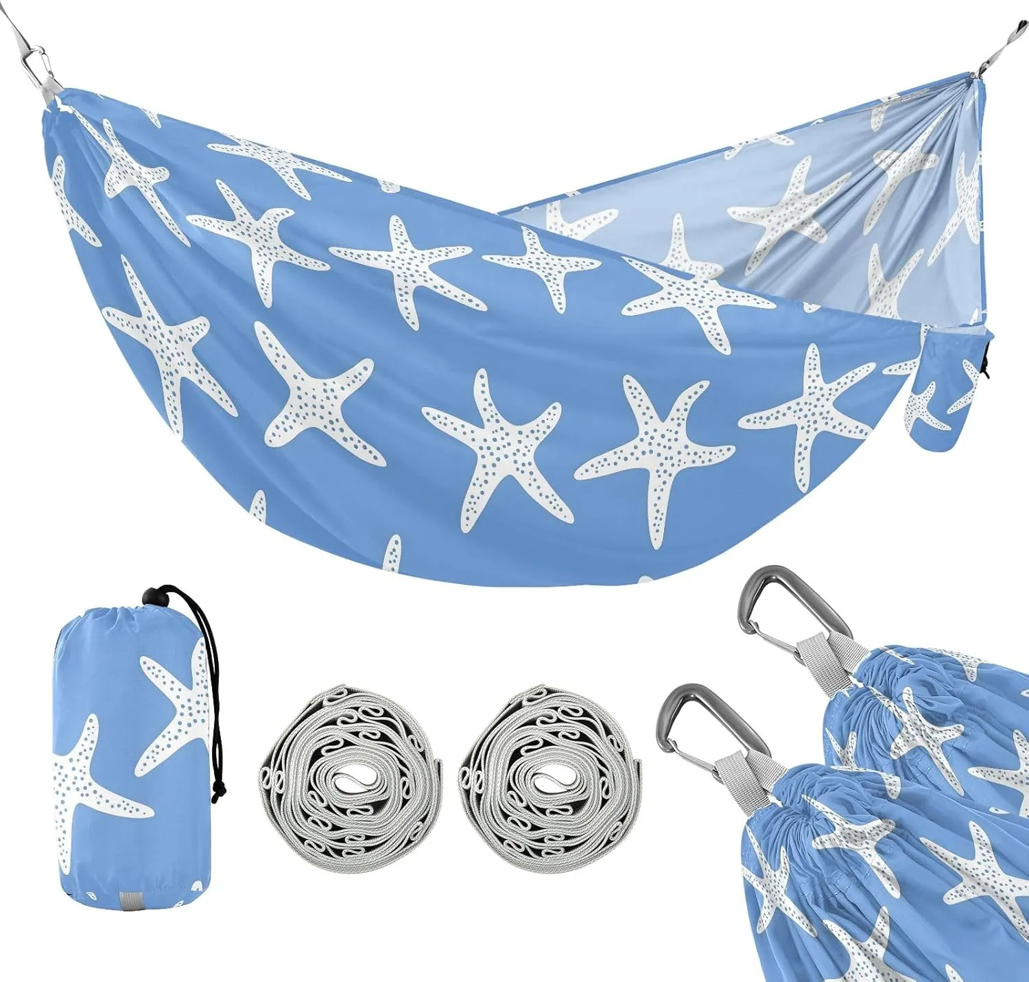 Camping Hammock Outdoor Hammocks for Outside Starfish N Beach Trees Portable Lightweight with Pockets Tree Straps Indoor Small