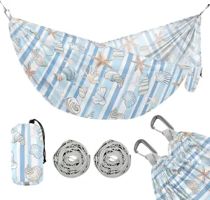 Camping Hammock Outdoor Hammocks for Outside Starfish Shell Stripe Beach Trees Portable Lightweight with Pockets Tree Straps Indoor