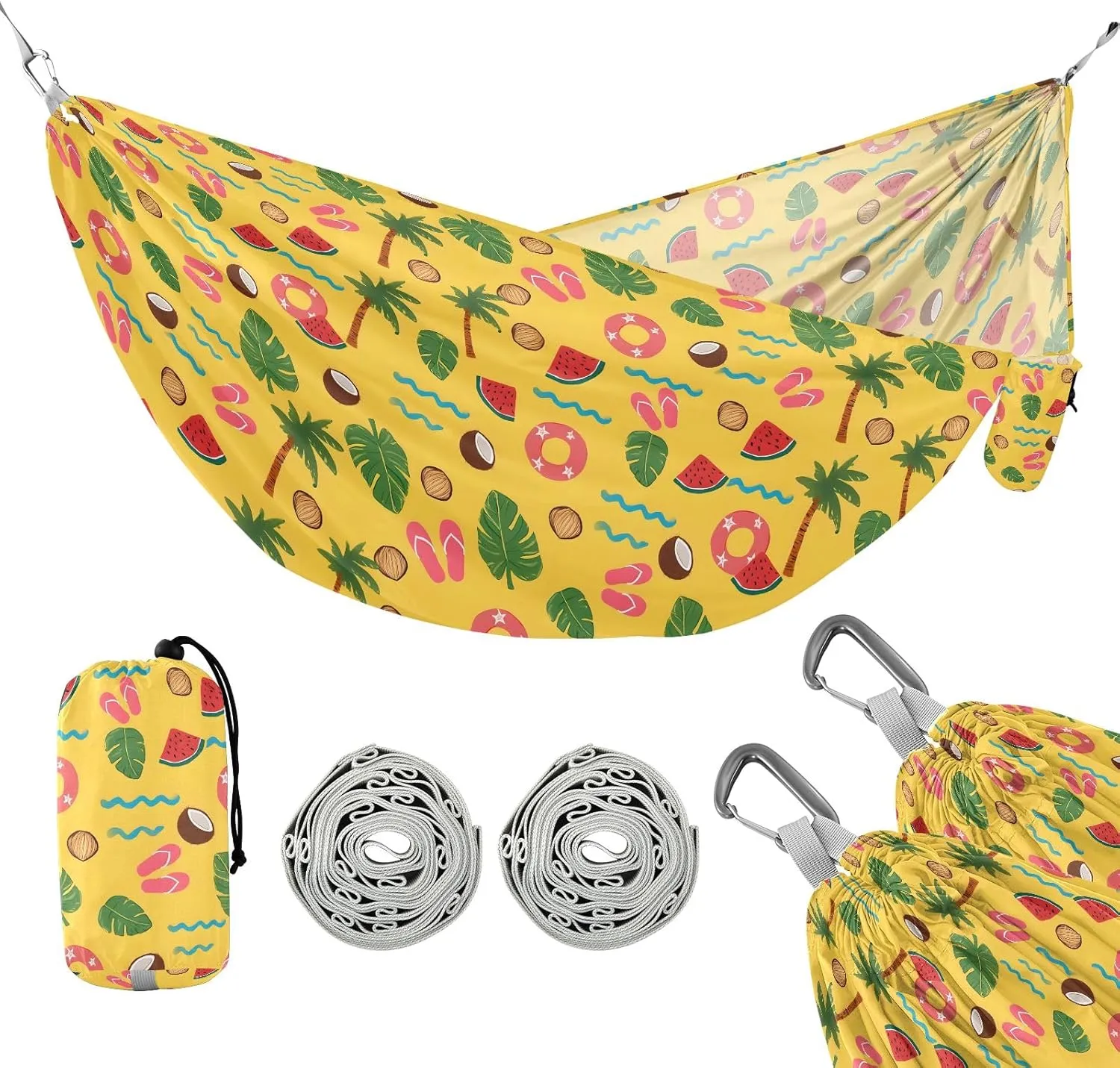 Camping Hammock Outdoor Hammocks for Outside Summer Vacation Beach Trees Portable Lightweight with Pockets Tree Straps Indoor