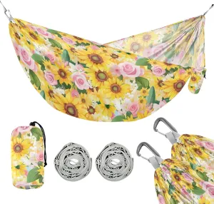 Camping Hammock Outdoor Hammocks for Outside Sunflower Rose Beach Trees Portable Lightweight with Pockets Tree Straps Indoor