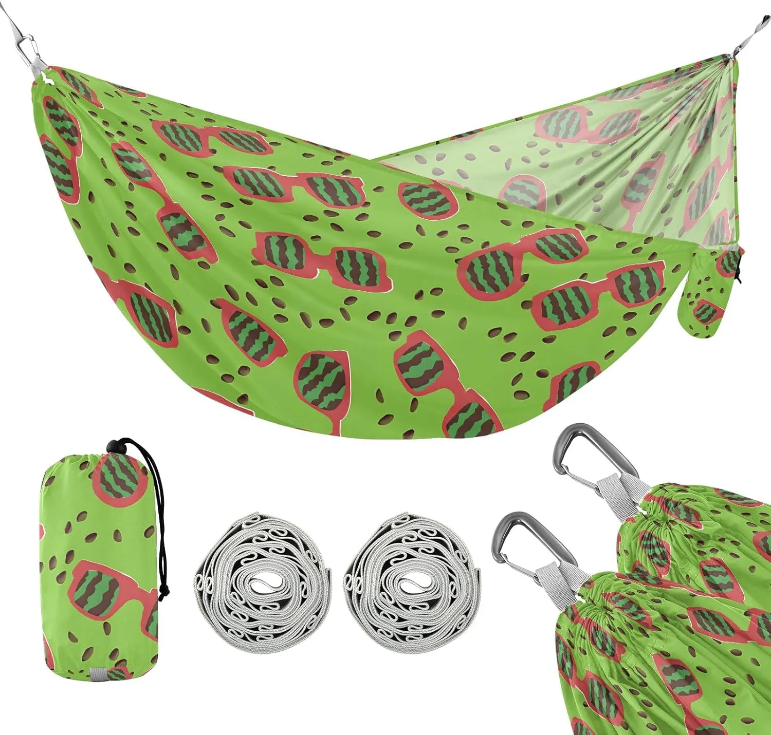 Camping Hammock Outdoor Hammocks for Outside Watermelon Glasses Beach Trees Portable Lightweight with Pockets Tree Straps Indoor Small