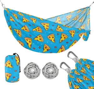 Camping Hammock Outdoor Hammocks for Outside Yellow Pizza Blue Beach Trees Portable Lightweight with Pockets Tree Straps Indoor