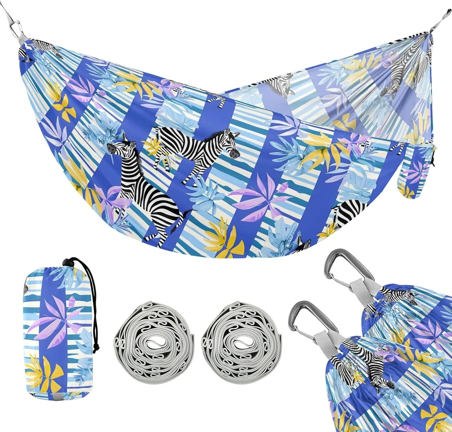 Camping Hammock Outdoor Hammocks for Outside Zebra Striped Beach Trees Portable Lightweight with Pockets Tree Straps Indoor