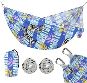 Camping Hammock Outdoor Hammocks for Outside Zebra Striped Beach Trees Portable Lightweight with Pockets Tree Straps Indoor