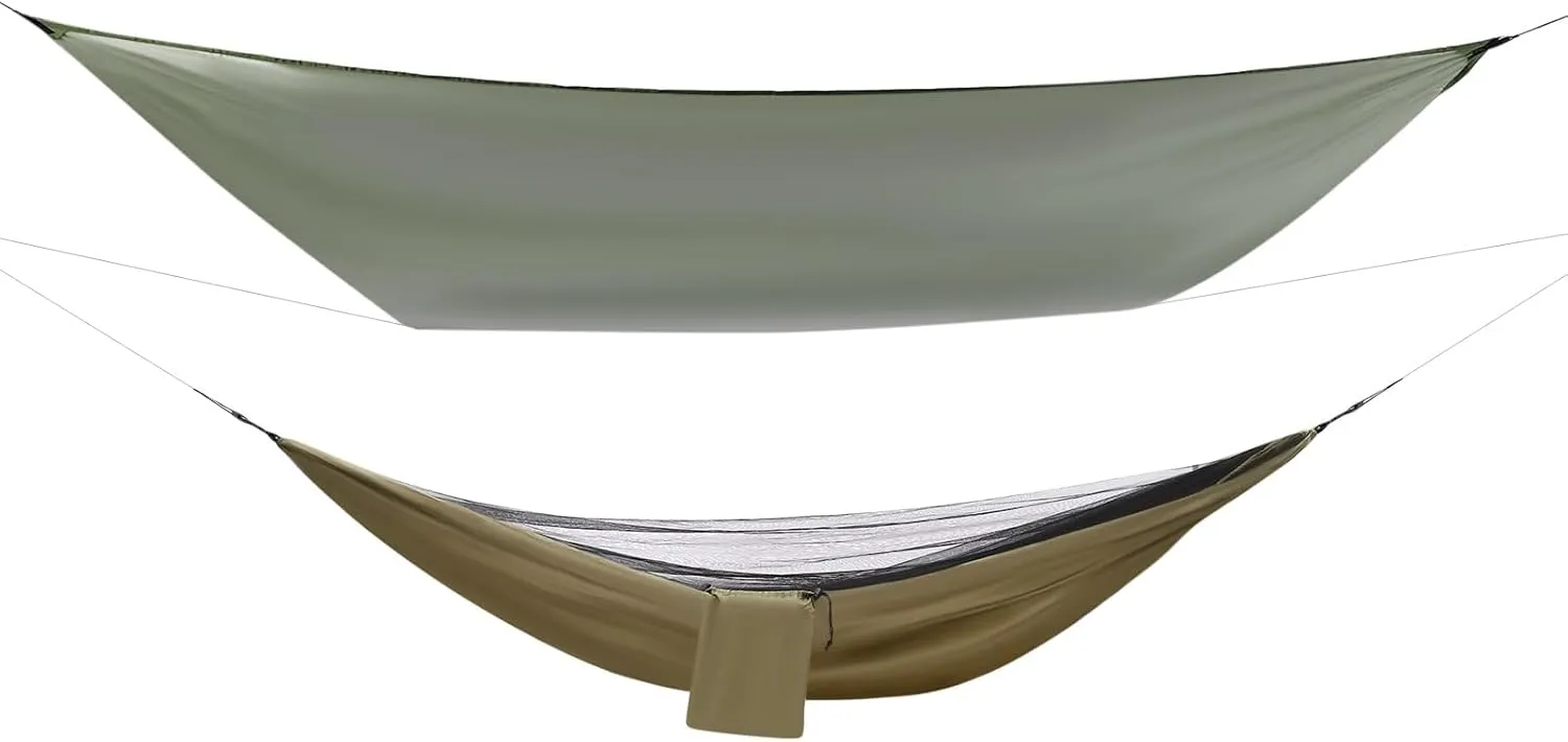 Camping Hammock, Portable Hammock with Net Tent and Rain Fly Tarp, 440.9 lbs Load-Bearing Capacity, for Indoor Outdoor Hiking Survival Travel (Army Green)
