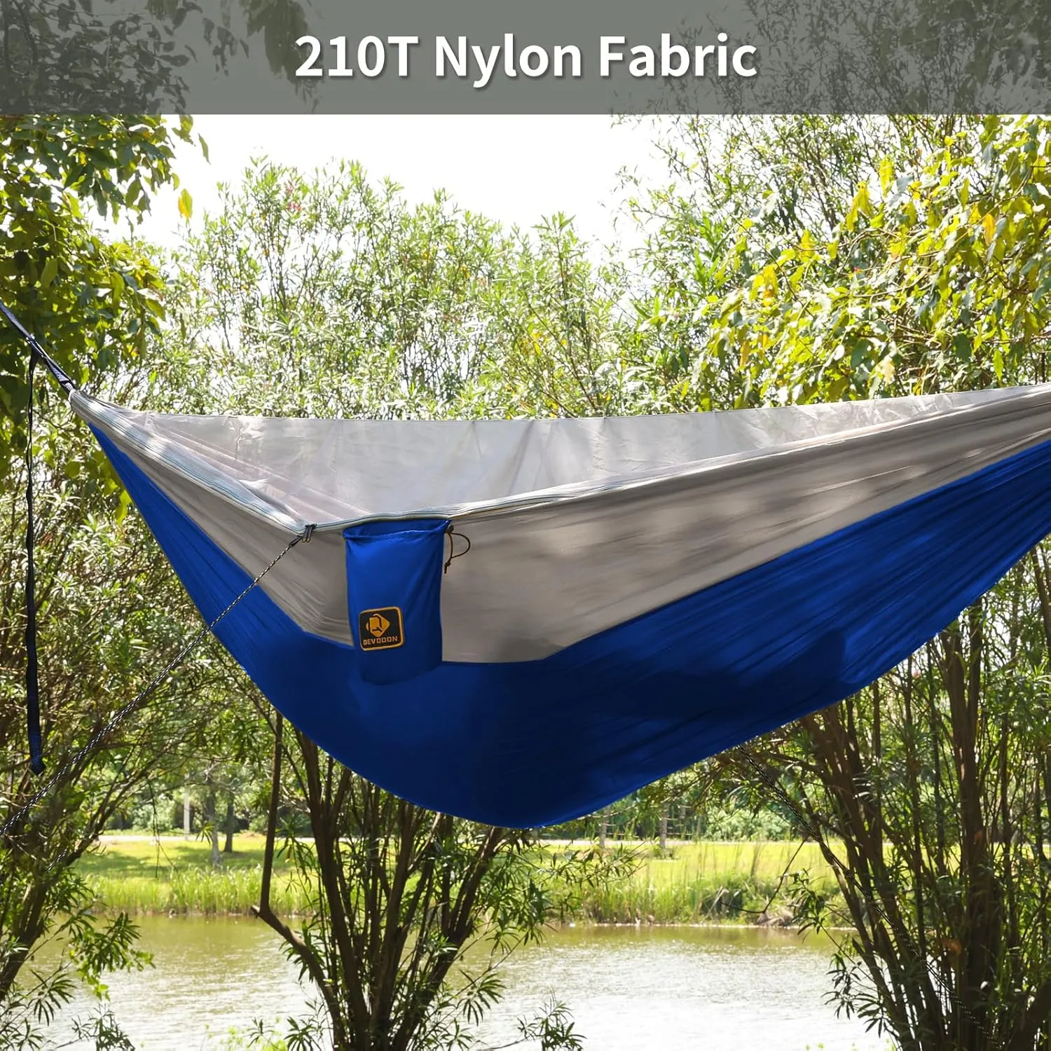 Camping Hammock, Portable Hammocks with Mosquito Net,Lightweight Nylon Parachute Hammock with 10ft Tree Straps,Camping Gear Must Haves for Travel Hiking Backpacking Beach Patio-Blue&Grey