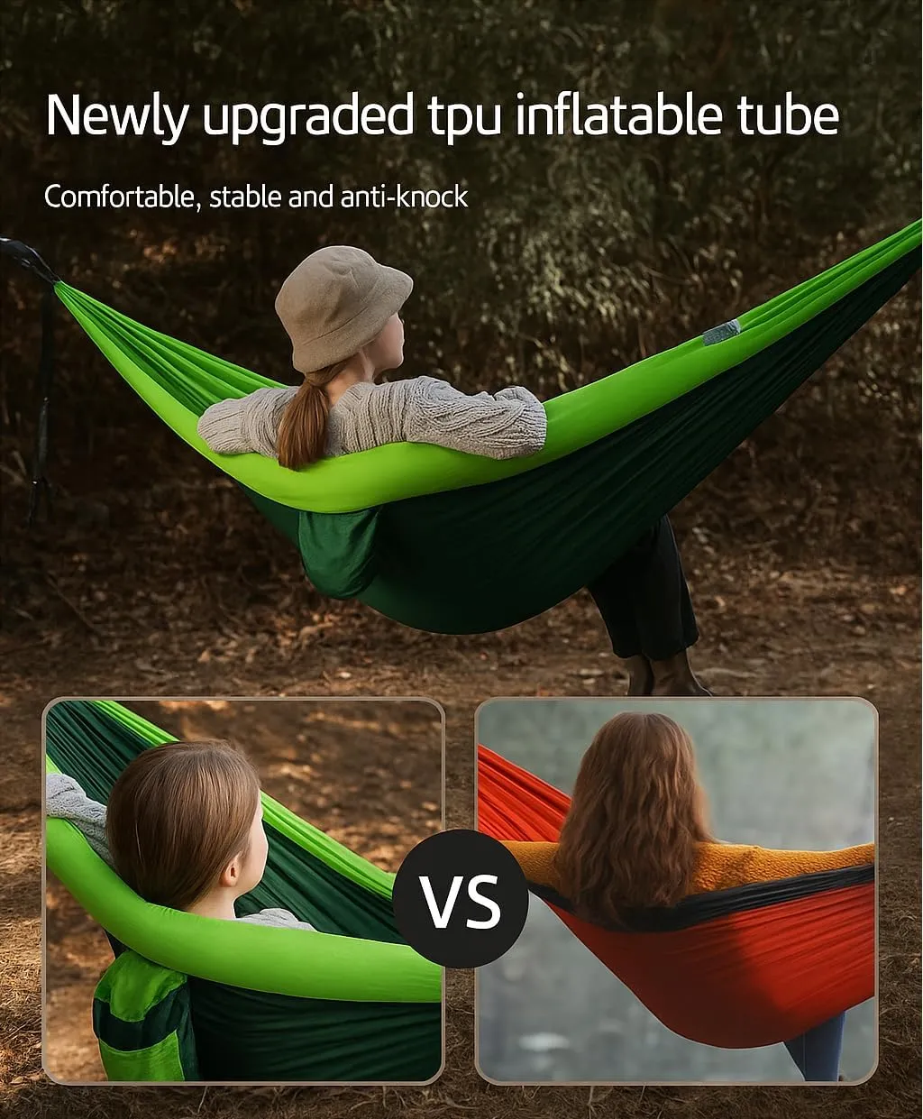 Camping Hammock Portable Lightweight Inflatable Double Hammock with TPU Inflatable Tubes for Neck and Leg Support – Hammock Swing, Hammocks for Outside, Camping Hammocks for Adults (Royal Blue)