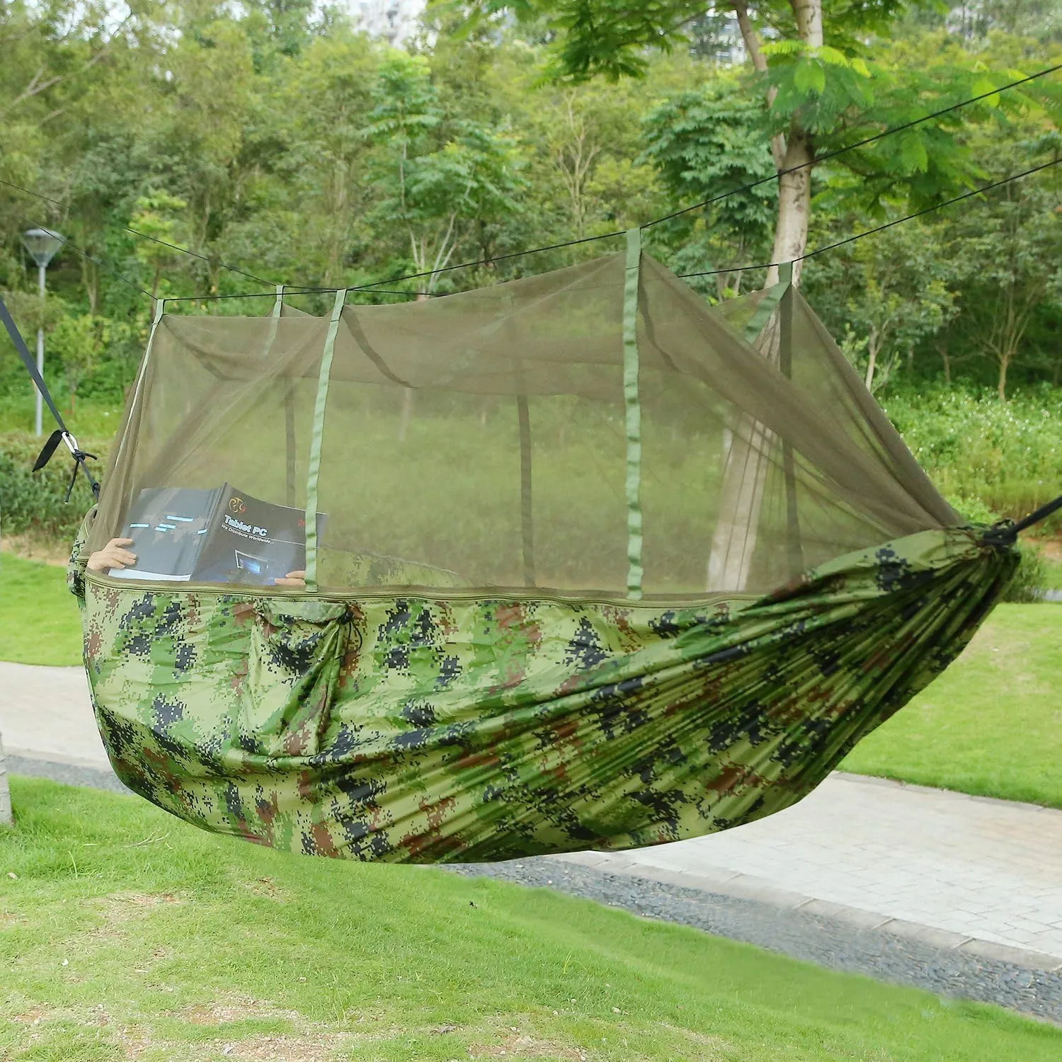 Camping Hammock with Mosquito Net, 600 lbs Capacity, Double Size 102 x 55 inches, Camouflage