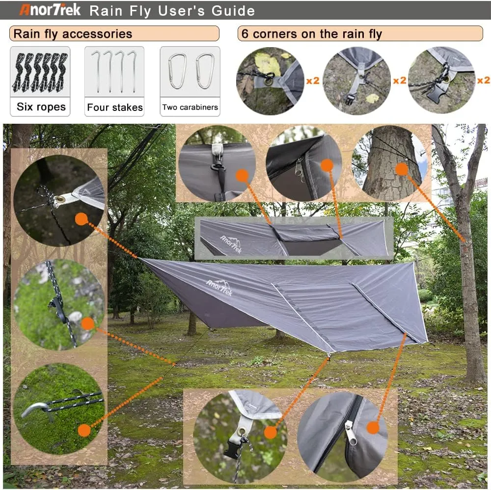 Camping Hammock with Mosquito Net and Rain Fly Tarp, Portable Double Hammock with Two Tree Straps, 230T Nylon Hammock and Waterproof Rain Fly Set for Hiking, Backpacking, Overnight (Green)