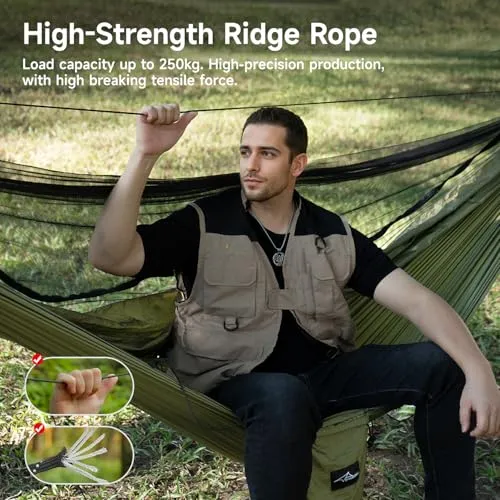 Camping Hammock with Mosquito Net and Ridge Rope, XL for 2 Person