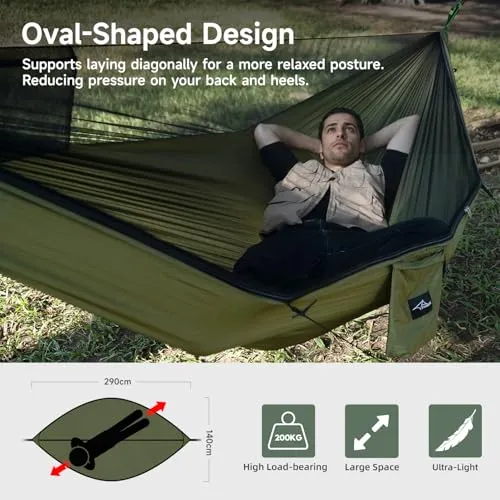 Camping Hammock with Mosquito Net and Ridge Rope, XL for 2 Person