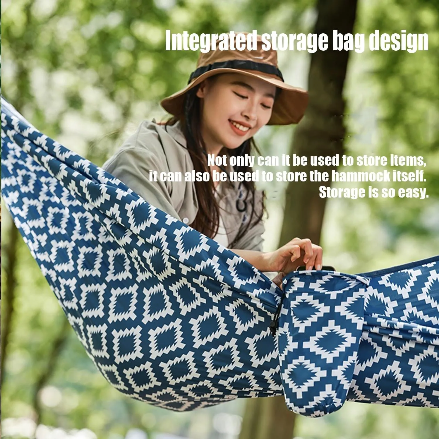 Camping Hammock with Two Straps 400lb Weight Capacity Tree Hammock 240T Nylon Breathable Hammock Tent Easy to Install Portable Hammock Side Storage Bag for Hiking Backpacking Garden