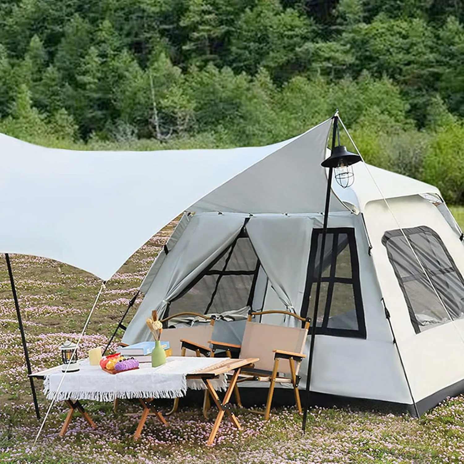Camping Tent,Outdoor Double Pop Up Tents for Camping, 4-Person Instant Blackout Tents for Family with Vestibule and Rainfly, 4 Season Lightweight Fami Hopeful, 240*240*175cm, White