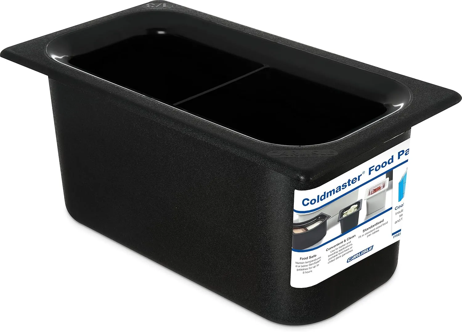 Carlisle FoodService Products CM110303 Coldmaster ABS Third-Size Divided Food Pan, 3.40 qt. Capacity, 12.68" x 6.89" x 6.01", Black