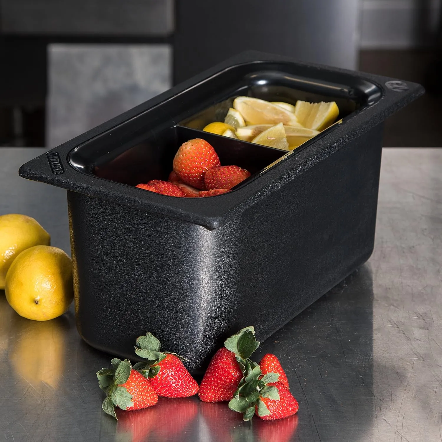 Carlisle FoodService Products CM110303 Coldmaster ABS Third-Size Divided Food Pan, 3.40 qt. Capacity, 12.68" x 6.89" x 6.01", Black