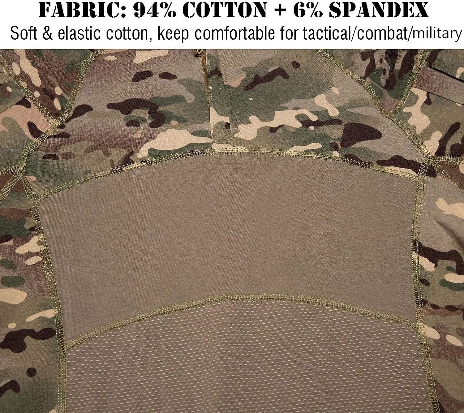CARWORNIC Gear Men's Tactical Military Combat Shirt Cotton Stretch Army Camo Long Sleeve T Shirt with 1/4 Zip